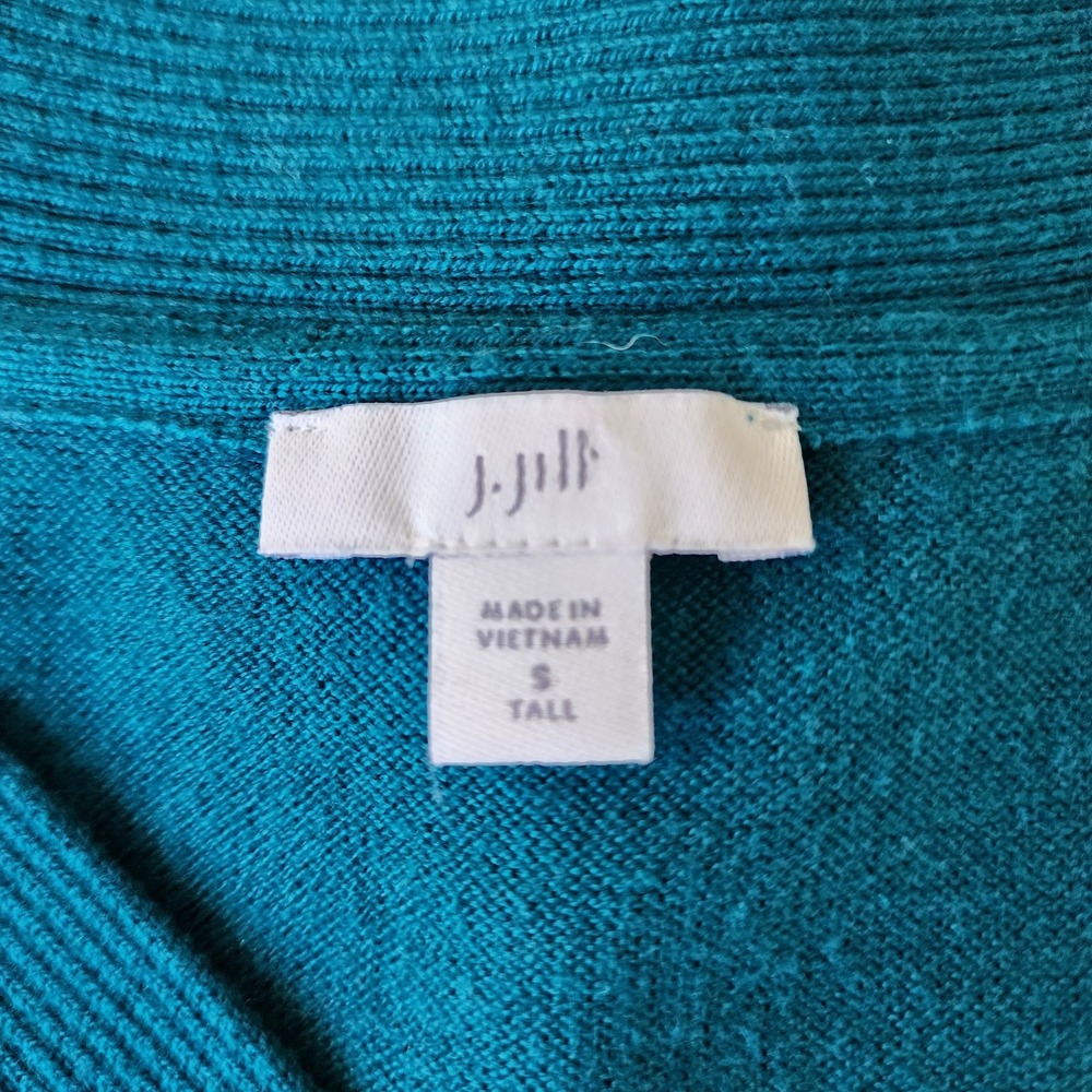 J Jill Top Women's Size Small Tall V Neck Sweater Pullover Teal Blue Minimalist - Picture 3 of 8